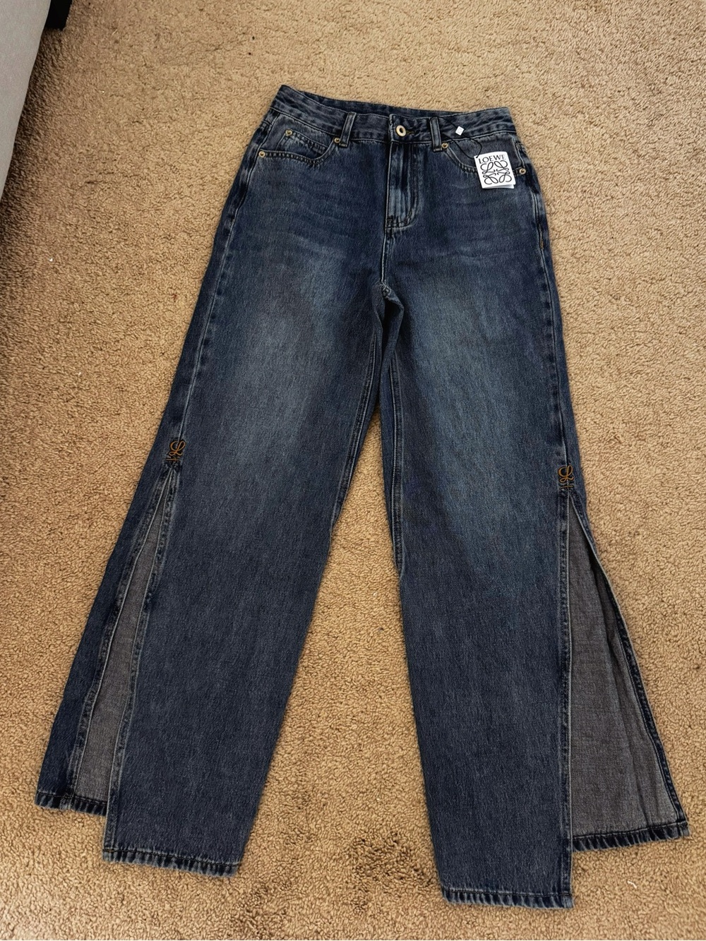 Loewe Dark Blue Wide-Leg Jeans with Side Slits